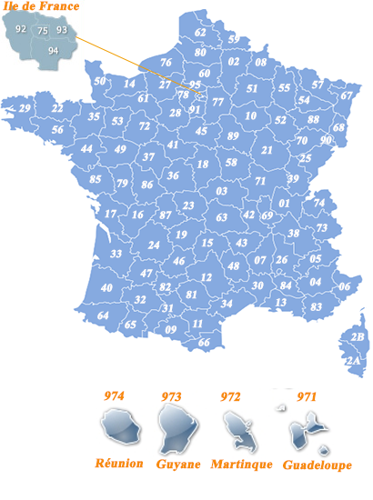 map de recherche d'organismes par département